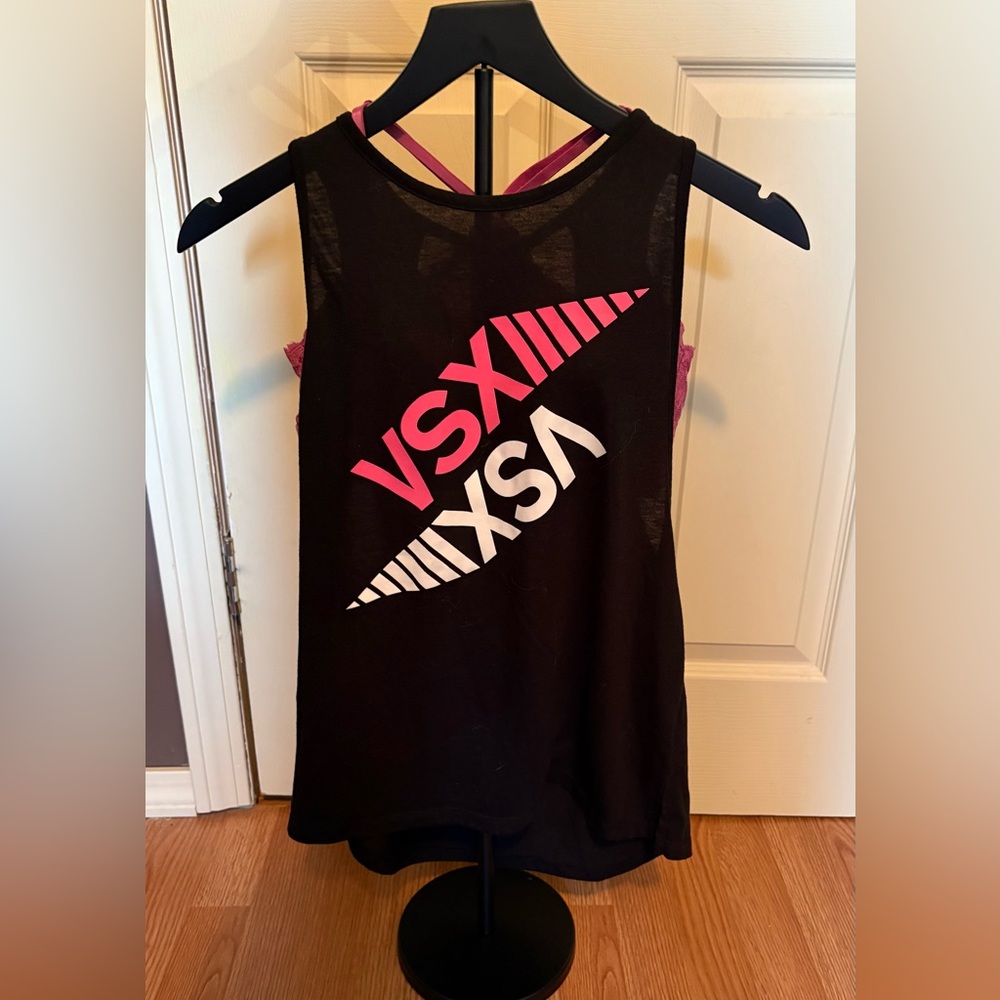 Victoria's Secret Black Tank Top with Pink and White Logo & PINK bra